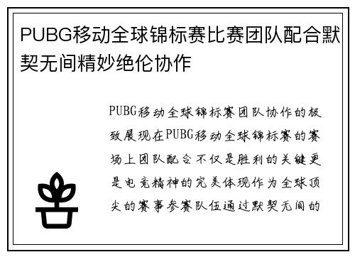 PUBG移动全球锦标赛比赛团队配合默契无间精妙绝伦协作