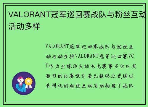 VALORANT冠军巡回赛战队与粉丝互动活动多样
