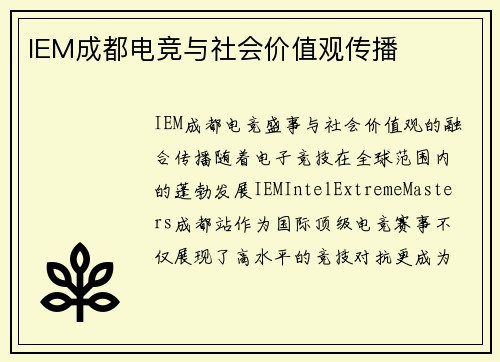 IEM成都电竞与社会价值观传播